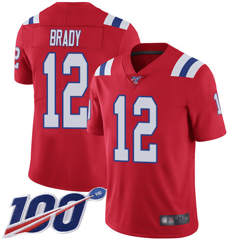 New England Patriots Football 12 Vapor Untouchable 100th Season Limited Red Men Tom Brady Alternate NFL Jersey